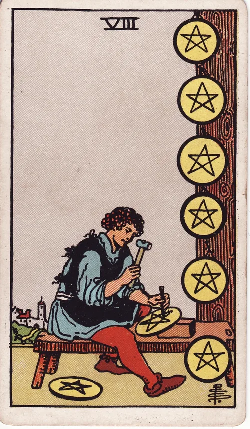 ペンタクルの8（Eight of Pentacles）のカード